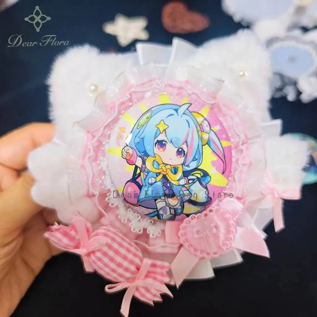 Cat Ear Badge Holder for Itabag – Handmade Lace Flower Wings Pin Tray