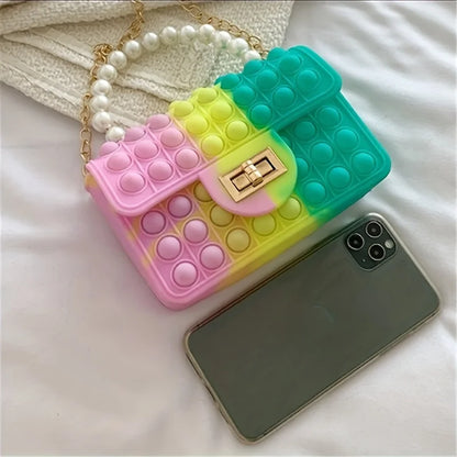 Silicone Bubble Pop Crossbody Bag – Cute Jelly Purse with Pearl Handle