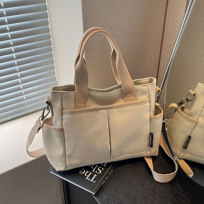 Canvas Tote Bag with Crossbody Strap & Multi-Pocket