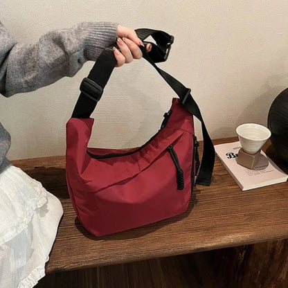 Nylon Crescent Crossbody Bag – Women's Wide Strap Shoulder Messenger Bag