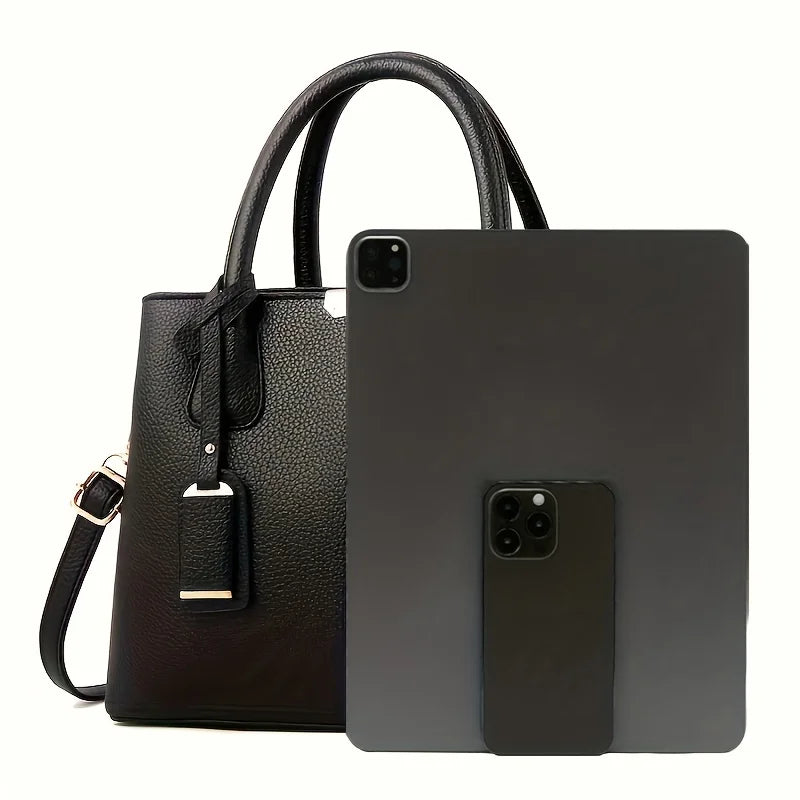 Large Capacity PU Leather Tote Handbag with Crossbody Strap
