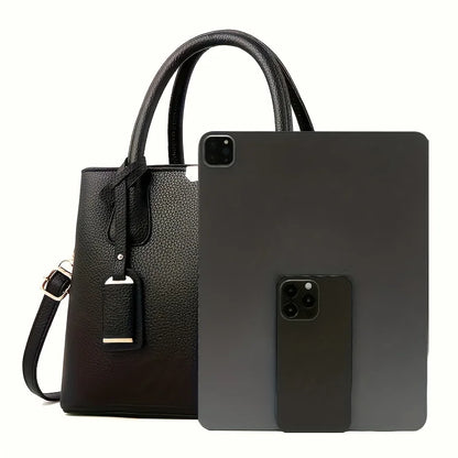 Large Capacity PU Leather Tote Handbag with Crossbody Strap