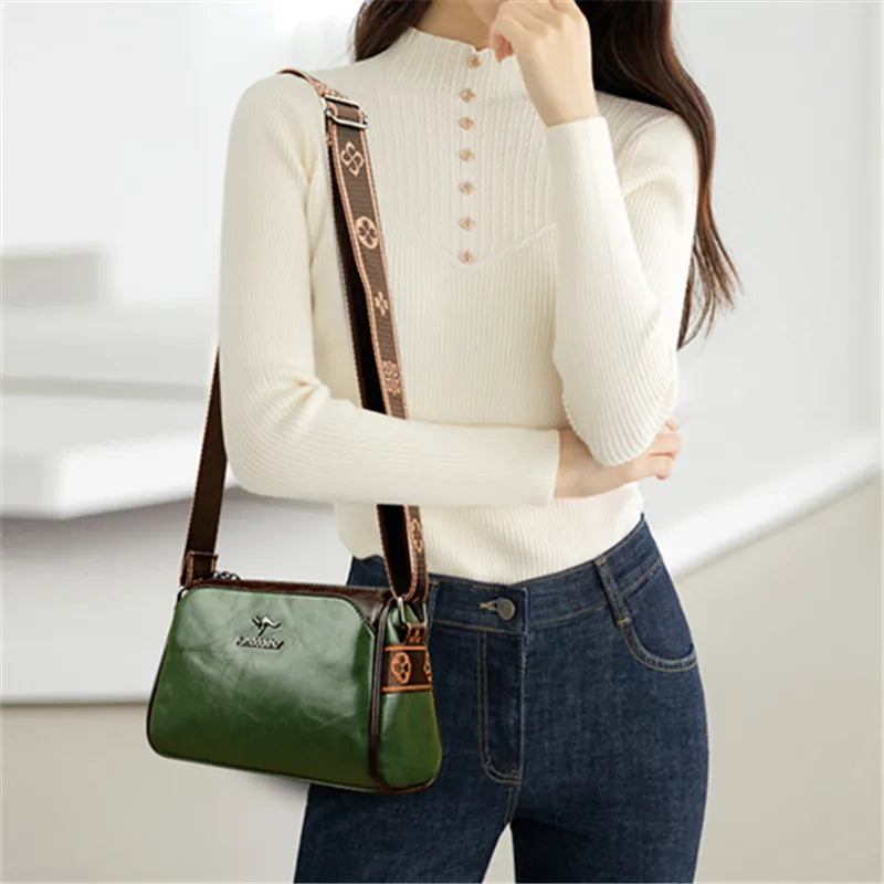 Leather Crossbody Bag – Retro Pillow Shape with Adjustable Strap