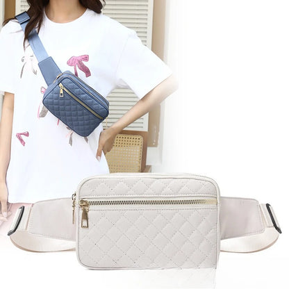 Waist Bag Women Embroidery Line Rhomb Shoulder Cross-Body Leisure All Match Breast Large Capacity