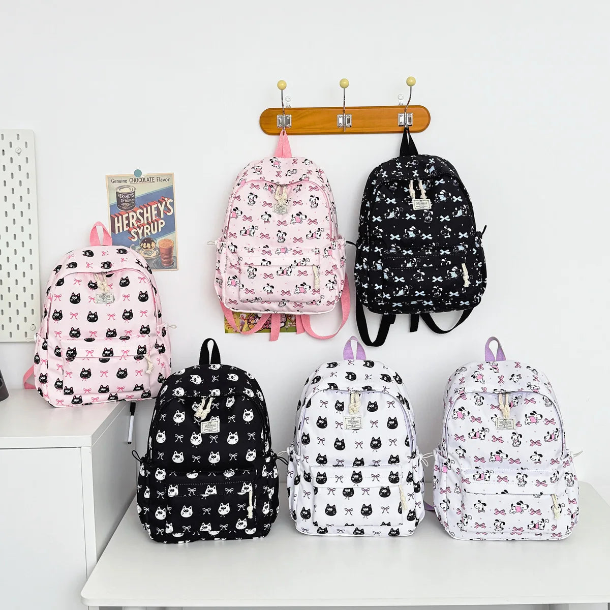 Sweet Cool Cartoon Animal Pattern Girl Backpack Lightweight Nylon Large Capacity Multifunctional