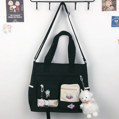 Canvas Crossbody Tote Bag Multi-Pocket Shoulder Bag