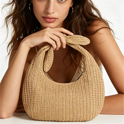 Crescent Tote Bag Cute Bow Knot Straw Woven Handbag Wrist Bag Daily Travel Holiday