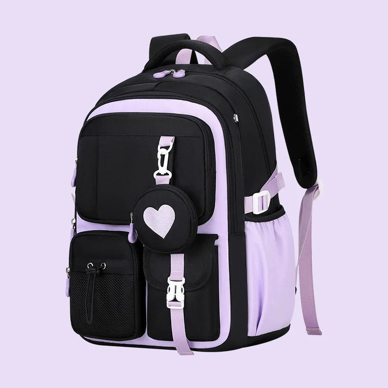 Love Pattern School Bag Backpack Pencil Case Lunch Three Piece Set Nylon Fabric Waterproof Boy Girl