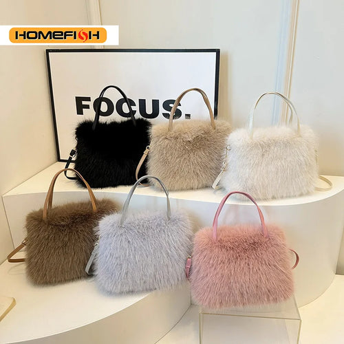 Homefish Autumn Winter Plush Furry Bag Large Capacity Crossbody Shoulder Handbag Women