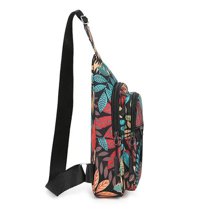 Leaf Print Nylon Sling Bag Crossbody Chest Bag for Women
