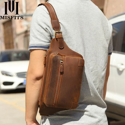 Crazy Horse Leather Storage Load-Reducing Single-Shoulder Crossbody Bag Genuine Leather Adjustable