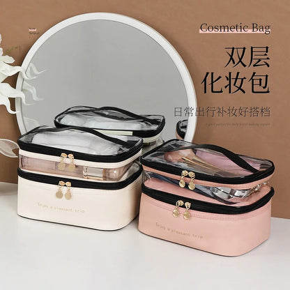 Double Pvc Cosmetic Bag Wash Handbag Large Capacity Multifunctional Portable Travel Skin Care