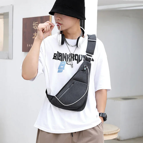 Men S Large-Capacity Single-Shoulder Chest Bag Casual Commuting Small Backpack Reflective Waterproof