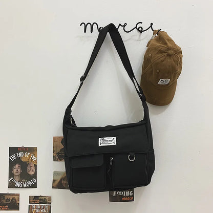 Nylon Crossbody Messenger Bag – Multi-Pocket Korean School Bag