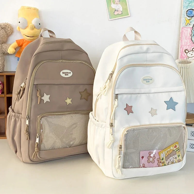 Japanese Y2k Kawaii Star Transparent Backpack Women Students Casual Aesthetic Schoolbag Girl