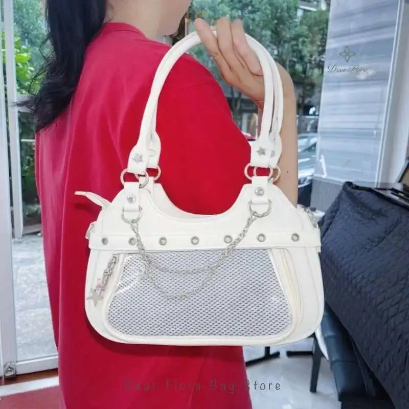 Y2K Ita Shoulder Bag – Transparent Pocket Underarm Handbag with Star & Cross Detail