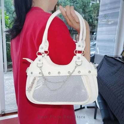 Y2K Ita Shoulder Bag – Transparent Pocket Underarm Handbag with Star & Cross Detail