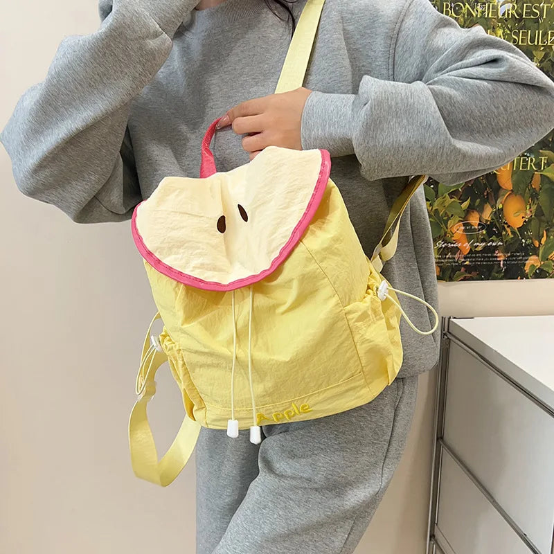 Cute Watermelon Flap Drawstring Backpack Fruit Print Small Rucksack Top Handle