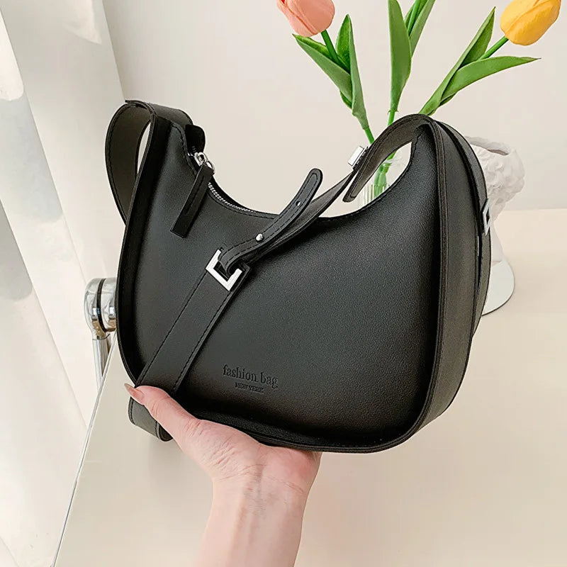 Crescent Crossbody Bag – Retro PU Leather Shoulder Purse for Women