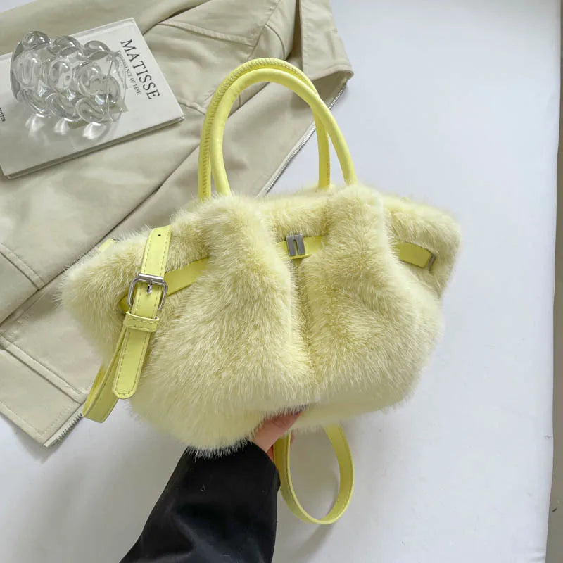 Faux Mink Fur Plush Tote Bag for Women