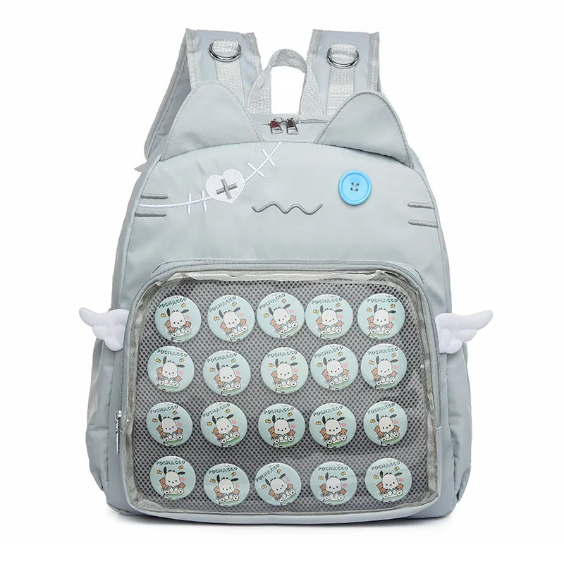 Kawaii Cat Ita Bag Backpack with Pin Display Pocket – Y2K Harajuku Style