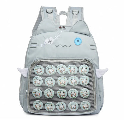 Kawaii Cat Ita Bag Backpack with Pin Display Pocket – Y2K Harajuku Style