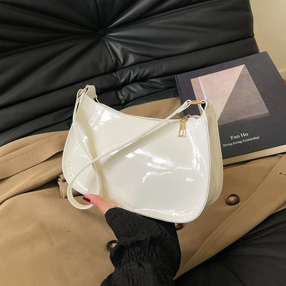 Stylish Casual Women S Underarm Bag Glossy Pu Shoulder Lightweight Solid Color Handbag Outings