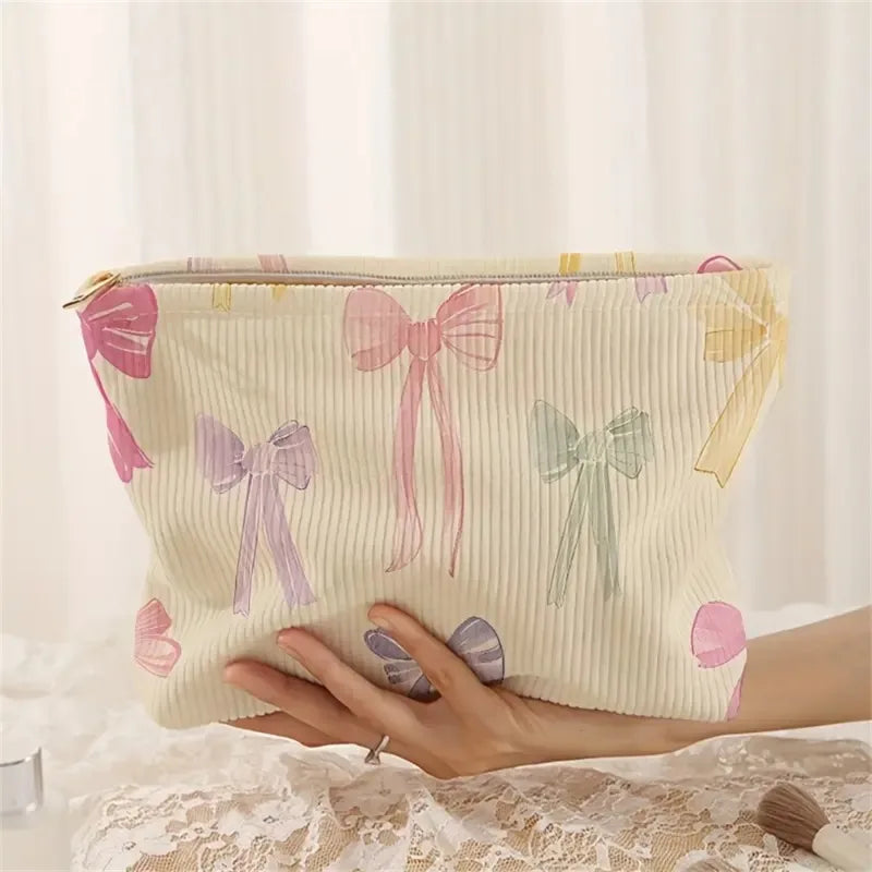 Floral & Bow Cosmetic Bag – Lightweight Zipper Makeup Pouch