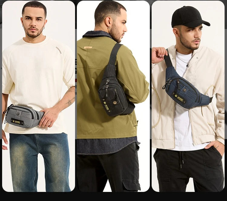 Sports Leisure Waist Bag Men Multi-Layer Multi-Zipper Lightweight Shoulder Crossbody Commuting Chest