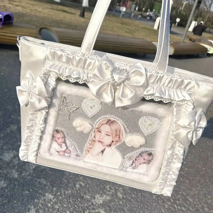 Y2K Lace Ita Tote Bag – Large Bow Crossbody for Women