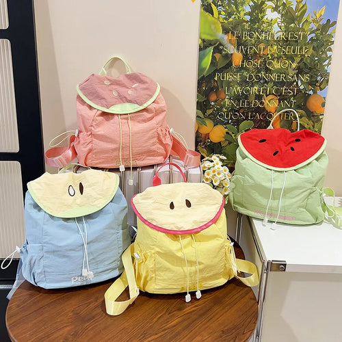 Cute Watermelon Flap Drawstring Backpack Fruit Print Small Rucksack Top Handle