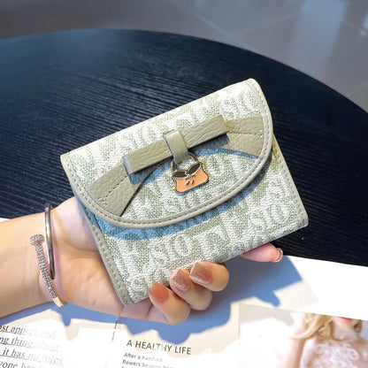 Purse Women S Short Simple Three-Fold Leather Wallet Multi-Card Card Bag Niche Design Printed Square