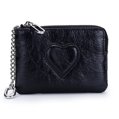 Oil-Wax Cowhide Small Lady S Heart Coin Purse Card