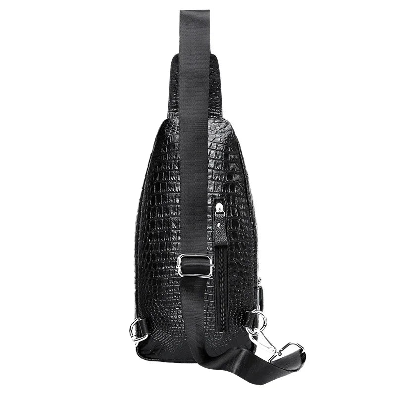 Men S Leather Chest Bag Head Layer Shoulder Oblique Cross Alligator Grain Large Capacity