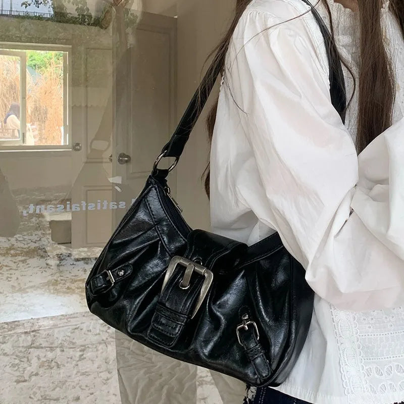 Punk Motorcycle-Style Retro Underarm Bag Multi-Functional Large-Capacity Versatile Shoulder Bag