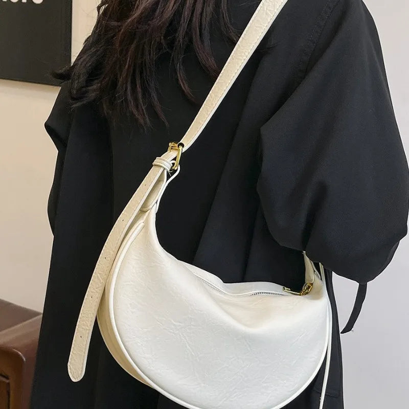 Crescent Crossbody Bag Women Vintage Soft Leather Shoulder Bag