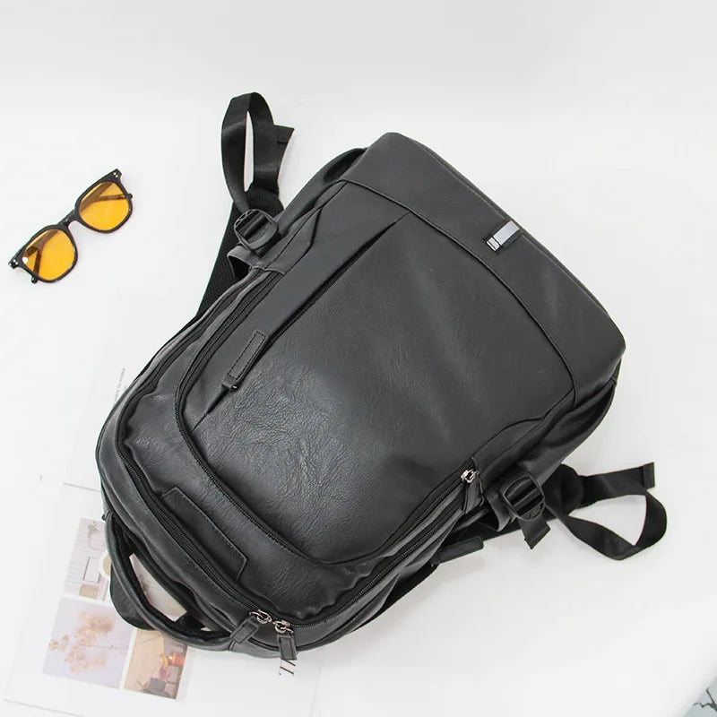14-Inch Computer Bag Pu Leather Retro Multi-Functional Men S Backpack - Waterproof