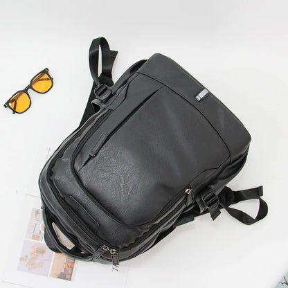 14-Inch Computer Bag Pu Leather Retro Multi-Functional Men S Backpack - Waterproof