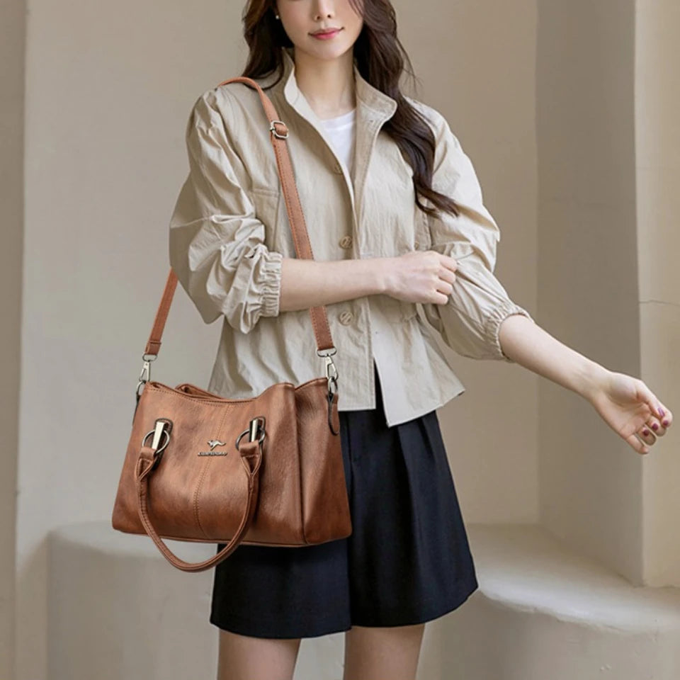 Genuine Leather Women's Handbag – Shoulder & Crossbody Tote