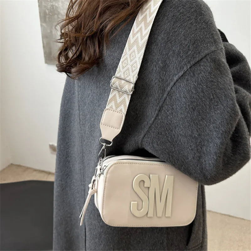 Stylish Versatile Women Single Shoulder Bag Sm Letter Pu Leather Small Square Bag