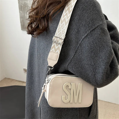 Stylish Versatile Women Single Shoulder Bag Sm Letter Pu Leather Small Square Bag