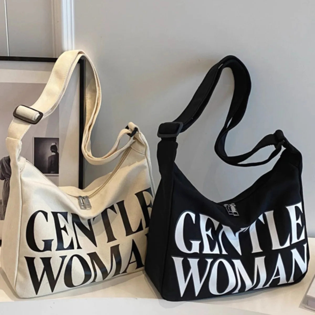 Gentle Woman Canvas Shoulder Bag – Large Crossbody Tote
