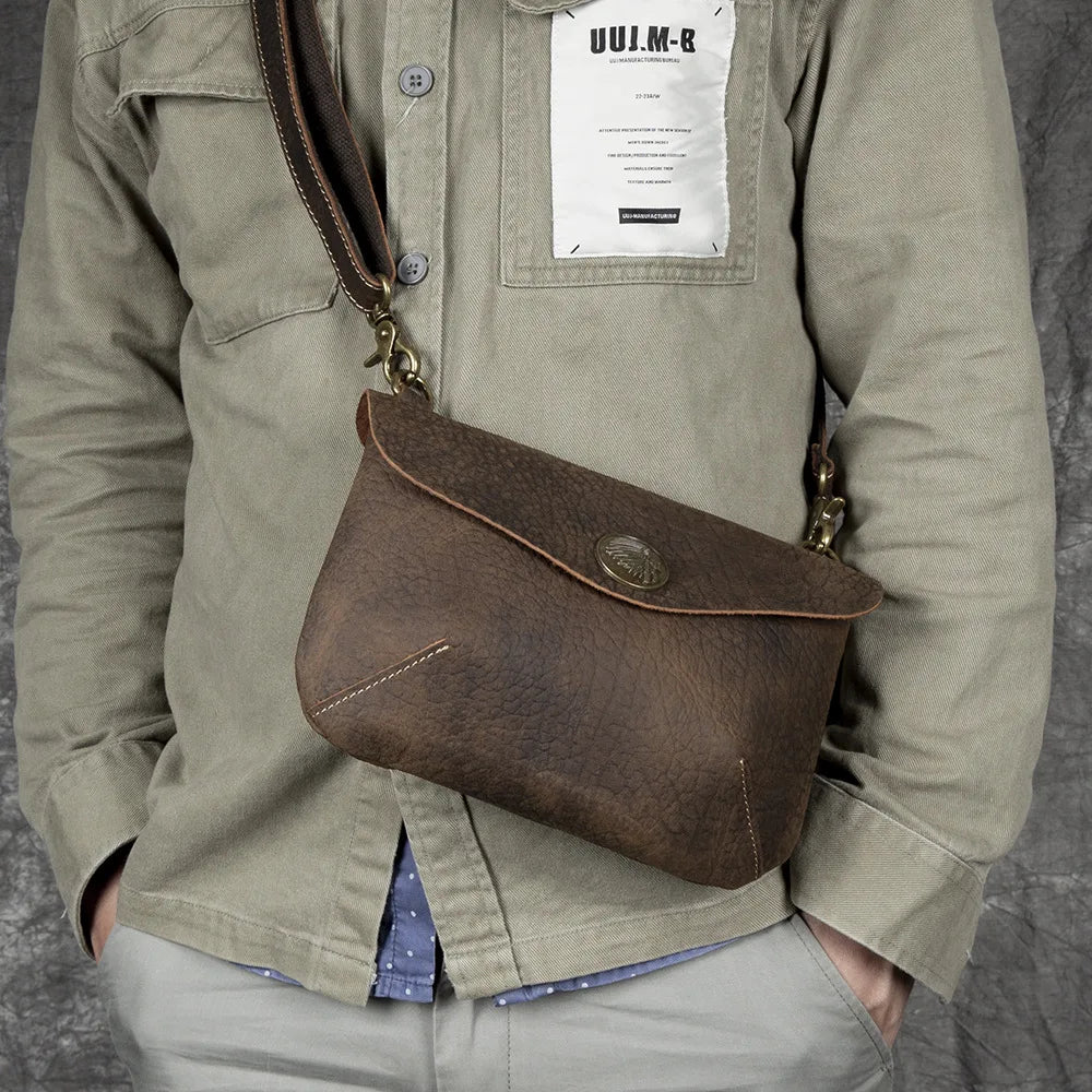 Handcrafted Retro Crazy Horse Leather Single-Shoulder Bag Genuine Leather Multi-Functional Men S