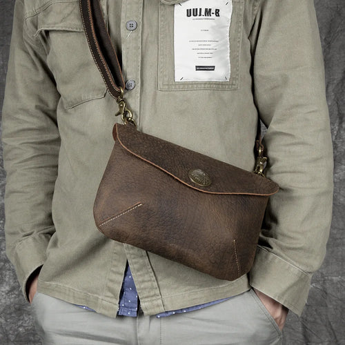 Handcrafted Retro Crazy Horse Leather Single-Shoulder Bag Genuine Leather Multi-Functional Men S