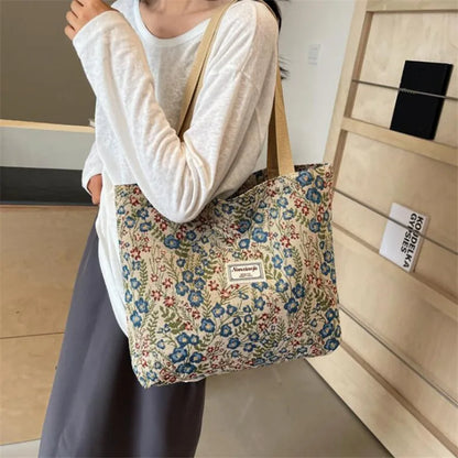 Floral Canvas Tote Bag with Blossom Pattern
