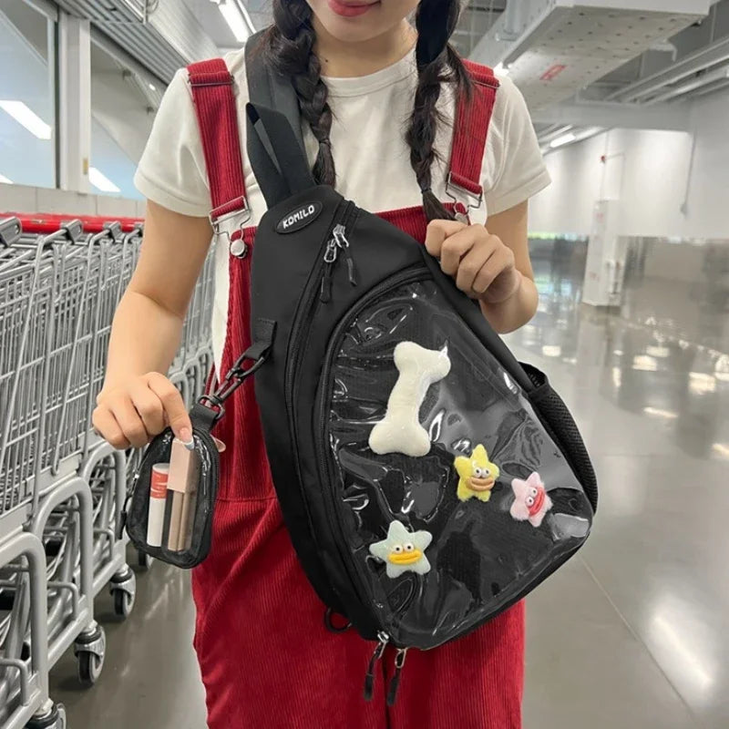 Casual Travel Transparent Zipper Shoulder Bag Vintage Women All Match Simple Ita Y2k Girls Crossbody