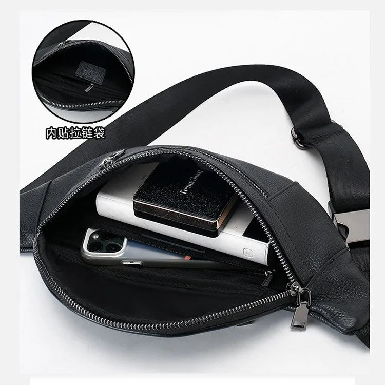 Leather Men S Business Commuting Waist Bag Head Layer Cowhine - Sense Large Capacity Chest