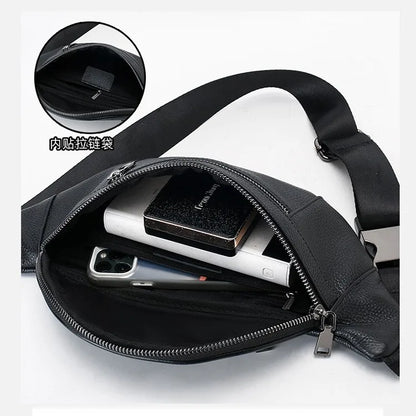 Leather Men S Business Commuting Waist Bag Head Layer Cowhine - Sense Large Capacity Chest