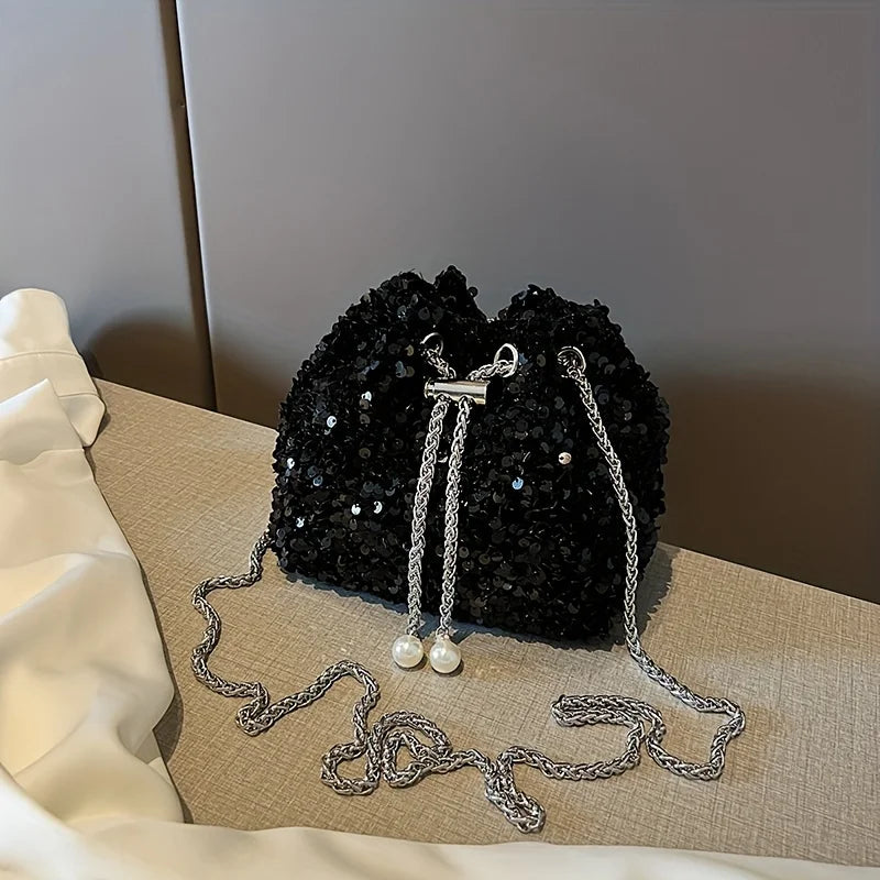 Sequin Bucket Bag with Chain Strap – Glam Mini Crossbody
