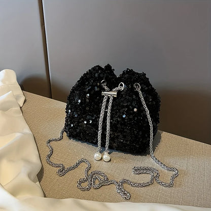 Sequin Bucket Bag with Chain Strap – Glam Mini Crossbody